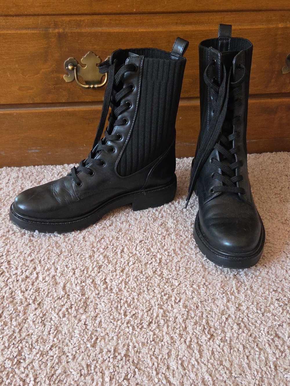 Sam Edelman Black Ribbed Lace-Up Combat Boots